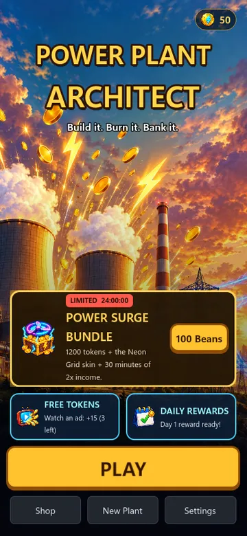 Power Plant Architect mobile title screen
